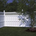 Montauk vinyl semi-private fence installed in a backyard