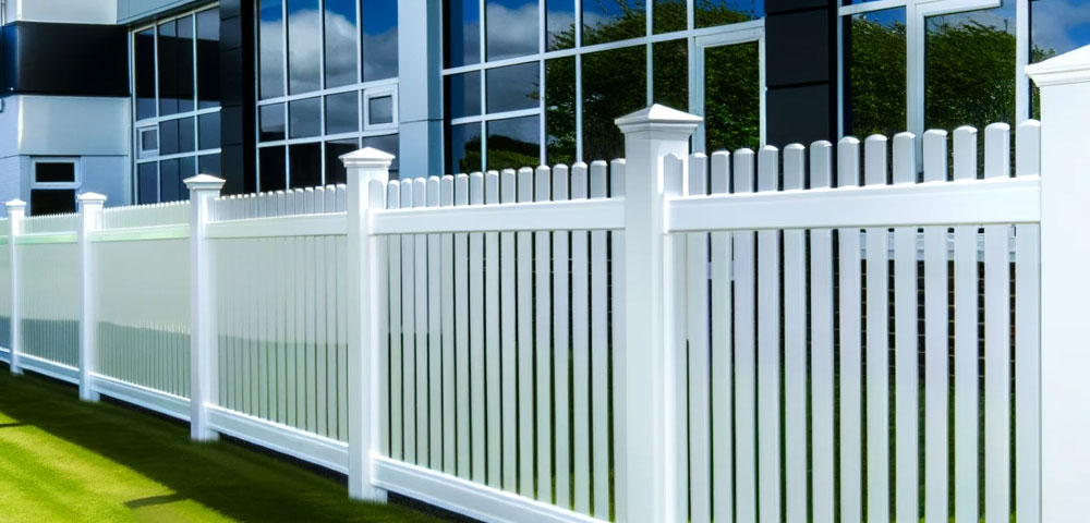 Vinyl fencing outside commercial building
