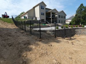 54-inch matte bronze aluminum pool fence after installation in Barnhart, MO (view 1 of 6)